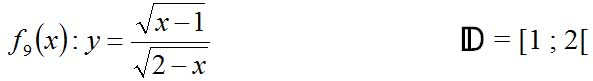 f9(x):y=sqrt(x-1)/sqrt(2-x)