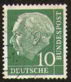10 Pf, Bundespräsident Heuss, gestempelt