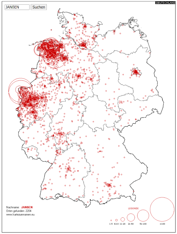 geografische Verteilung des Namens 'Jan&szlig;en'